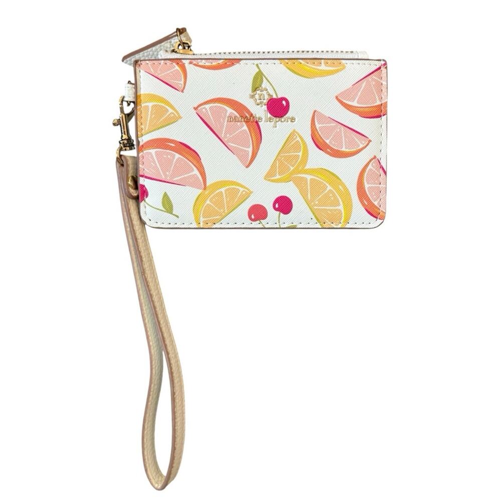Nanette Lepore Women Fruit Print White Fx Leather Card Holder Coin Pouch Clutch